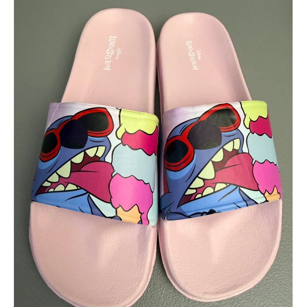 Disney Lilo Stitch Pink Slide Sandals Womens Size 10 Pool Slides Tropical